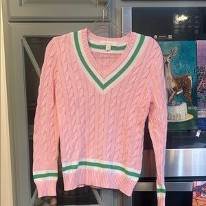Lilly Pulitzer Pink V-Neck Sweater with Green and White Stripes